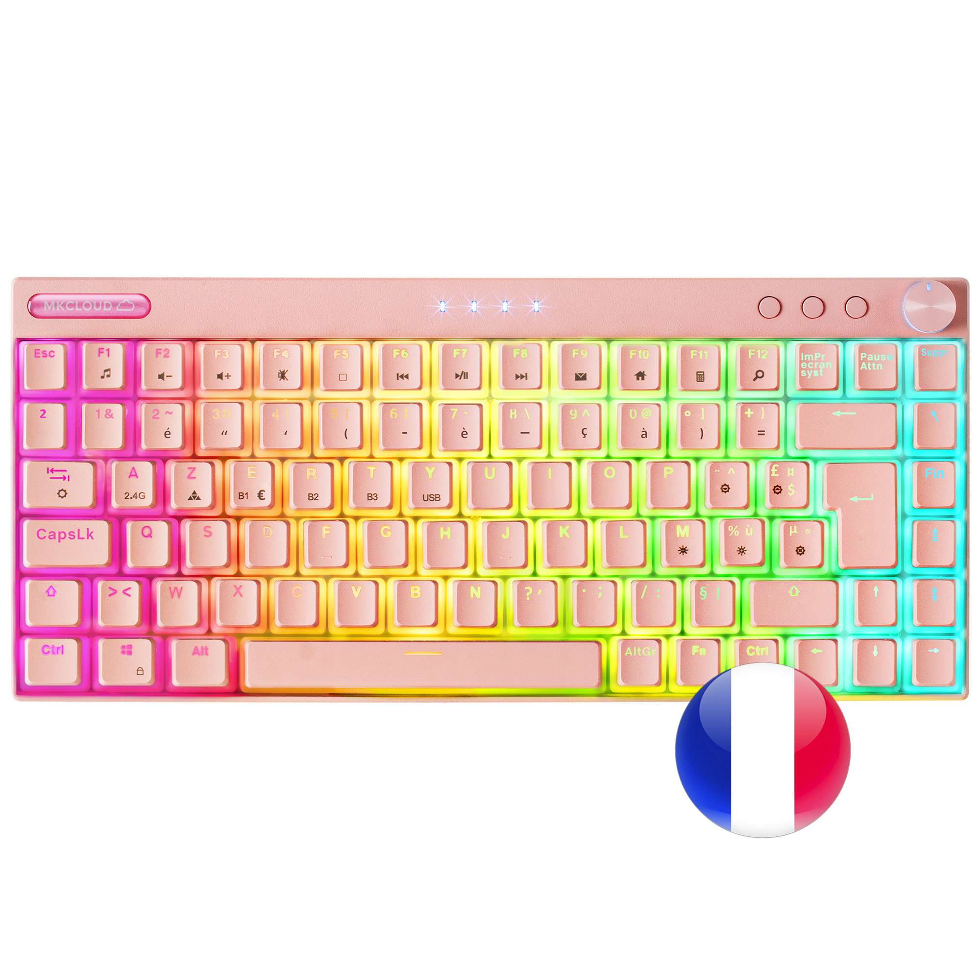 Mars Gaming MKCLOUD Wireless RGB Keyboard Pink Switch Blue French