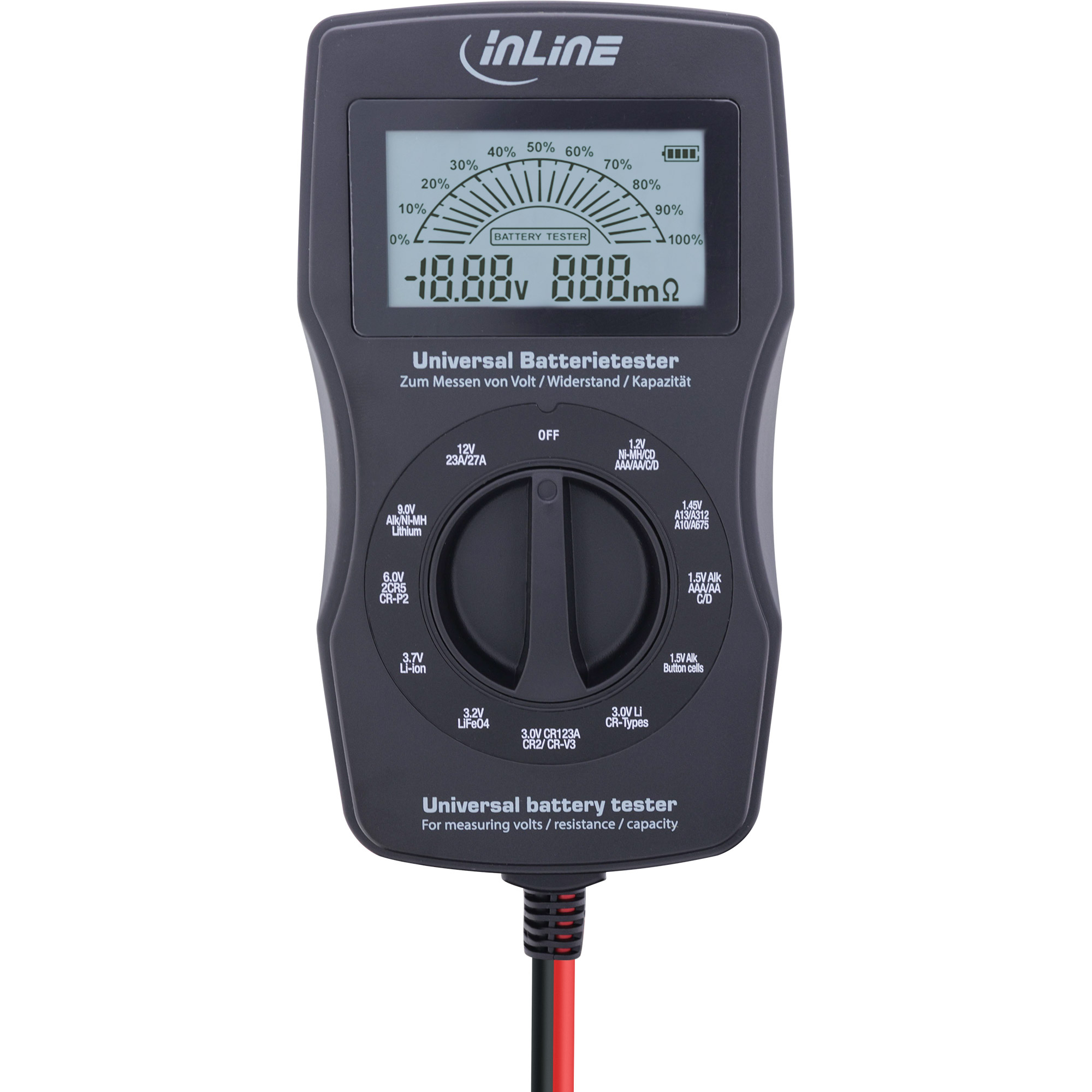 Resim InLine Çok Fonksiyonlu Pil Test Cihazı LCD Ekranlı