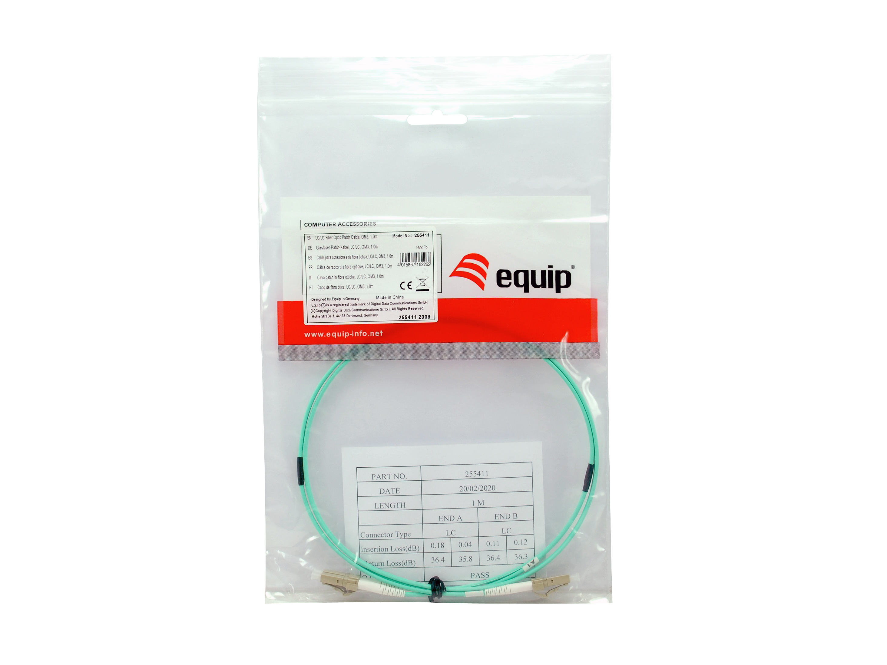 Equip Patchkabel LC->LC  7.50m Multimode  Duplex OM3  türkis