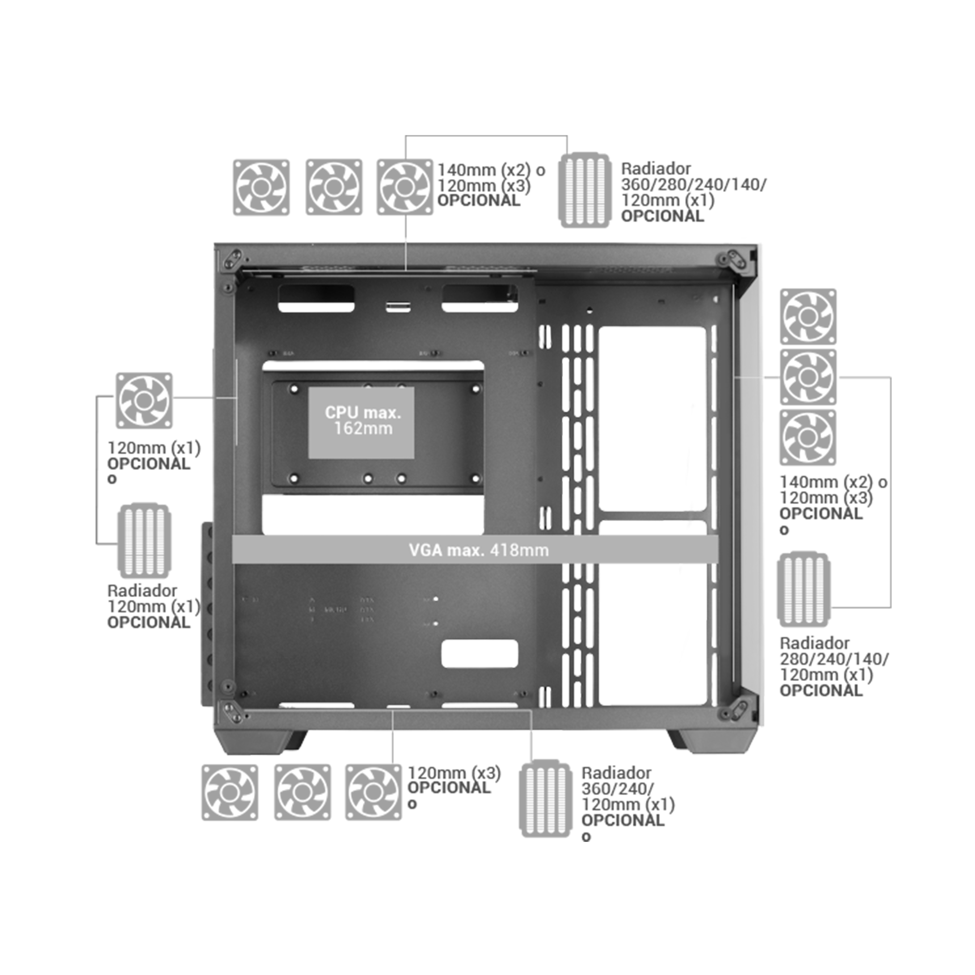 Mars Gaming MCV4 Black Custom XXL E-ATX Gaming Tower Frameless Front and Side Tempered Glass Window Modular Dual Chamber Structure – image 6