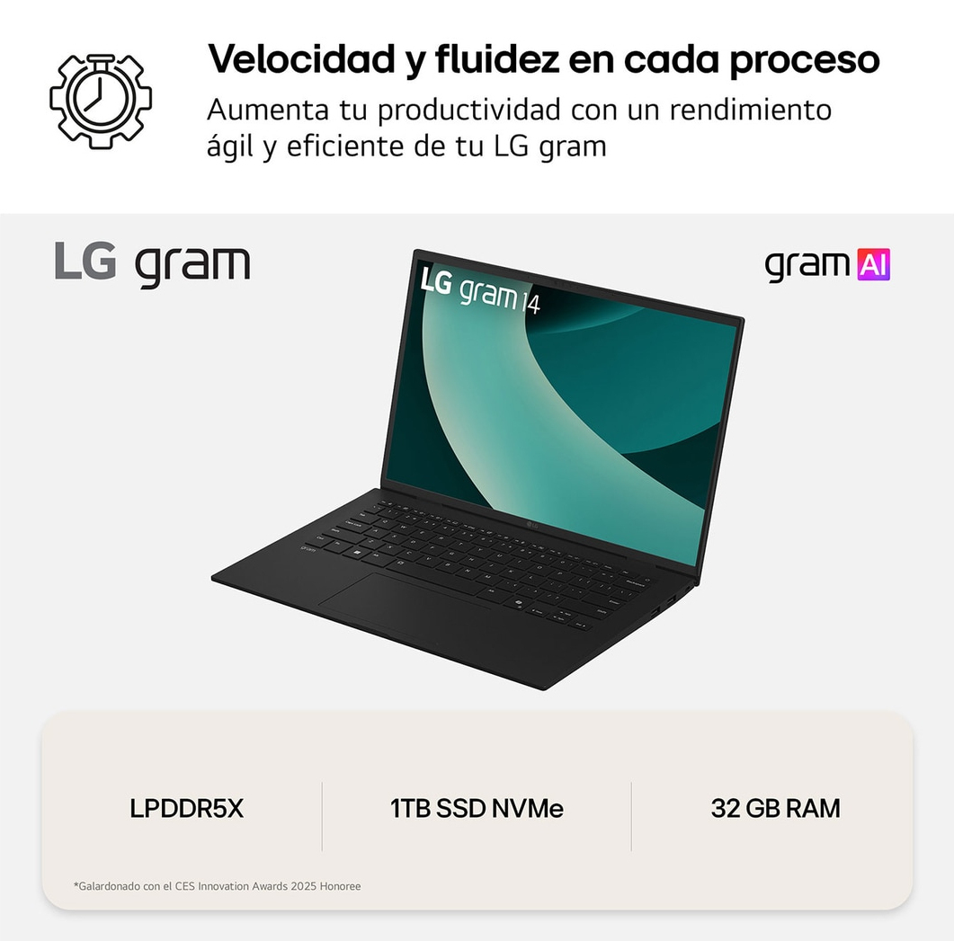 Portátil - LG 14ZD90T-G.AX88B, 14" WUXGA, Intel® Core™ Ultra 7-255H, 13 TOPS, 32 GB RAM, 1 TB SSD, Arc™ GPU, Sin sistema operativo - imagen 9