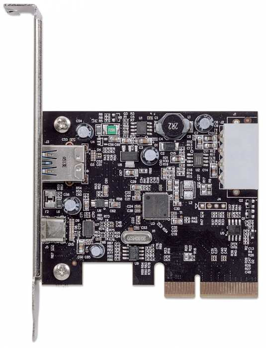 Manhattan PCI Express Card, 1x USB-C and 1x USB-A ports, 10 Gbps (USB 3.2 Gen2 aka USB 3.1) x4 x8 x16 lane bus, Box – image 3