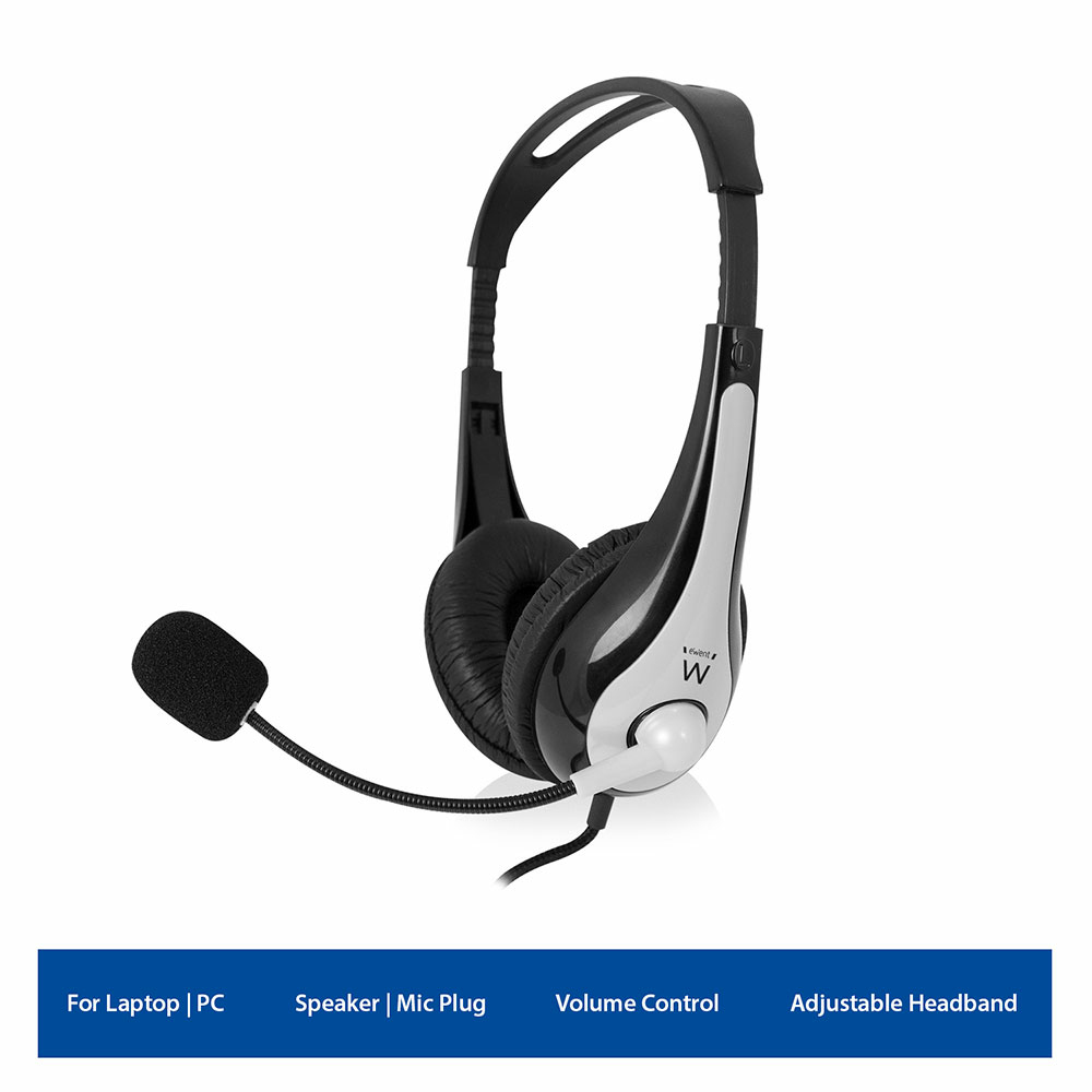 Ewent EW3562 headphones/headset Wired Head-band Calls/Music Black, Silver – image 2