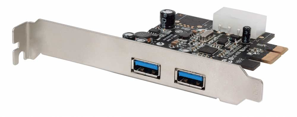 Manhattan PCI Express Card, 2x USB-A ports, 5 Gbps (USB 3.0), x1 lane, x1 x2 x4 x8 x16 lane bus, Box – image 1
