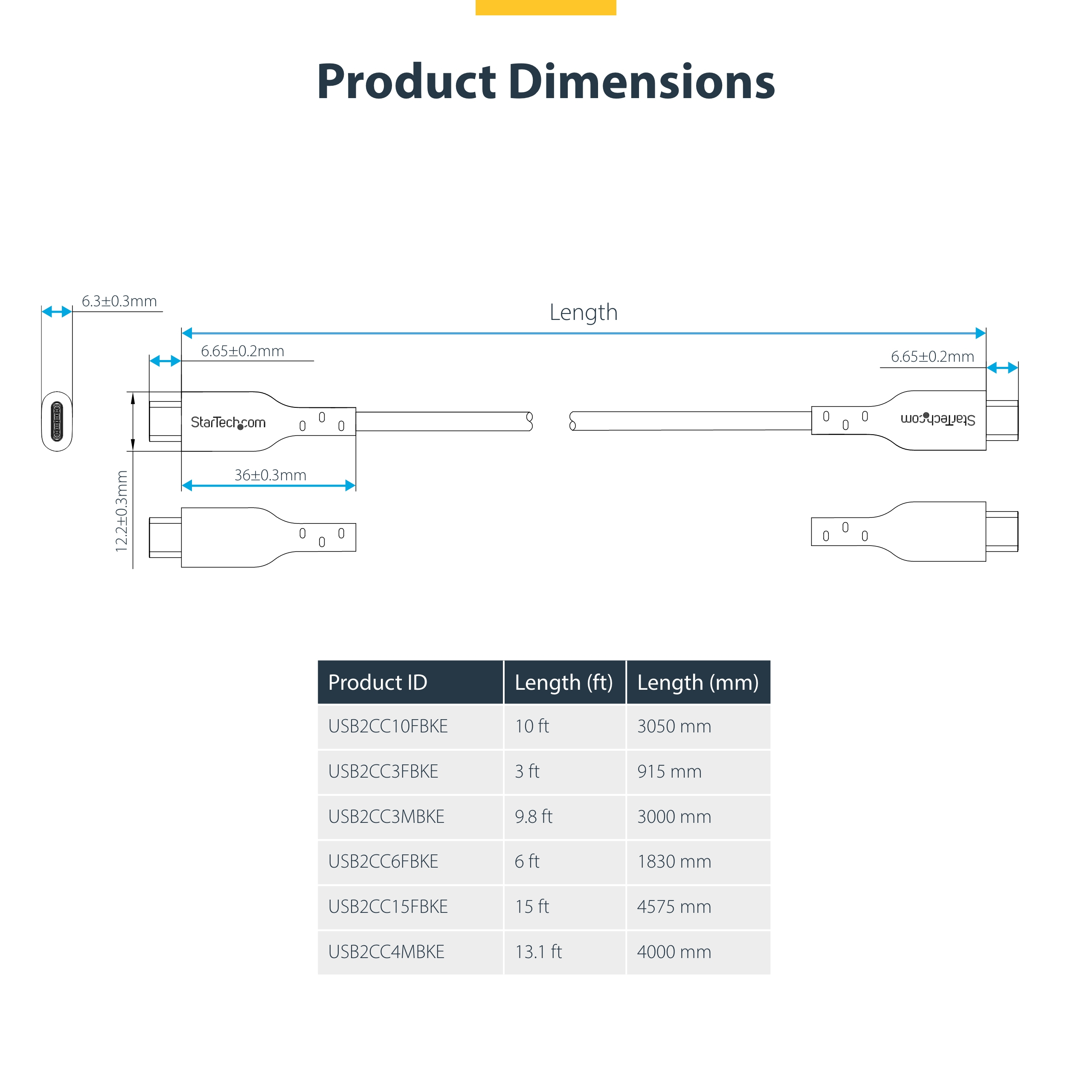 Resim StarTech.com USB2CC15FBKE 4,5m Siyah USB 2.0 Type-C - Type-C Kablo