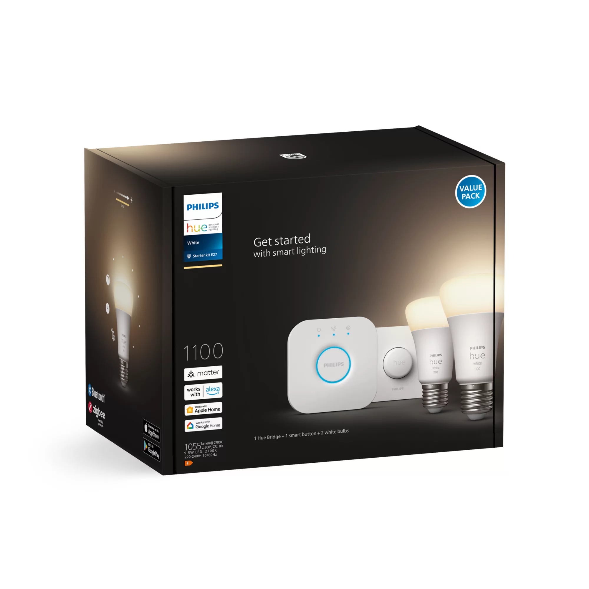 Philips by Signify Philips Hue White Starter kit: 2 E27 smart bulbs (1100) + smart button – image 3
