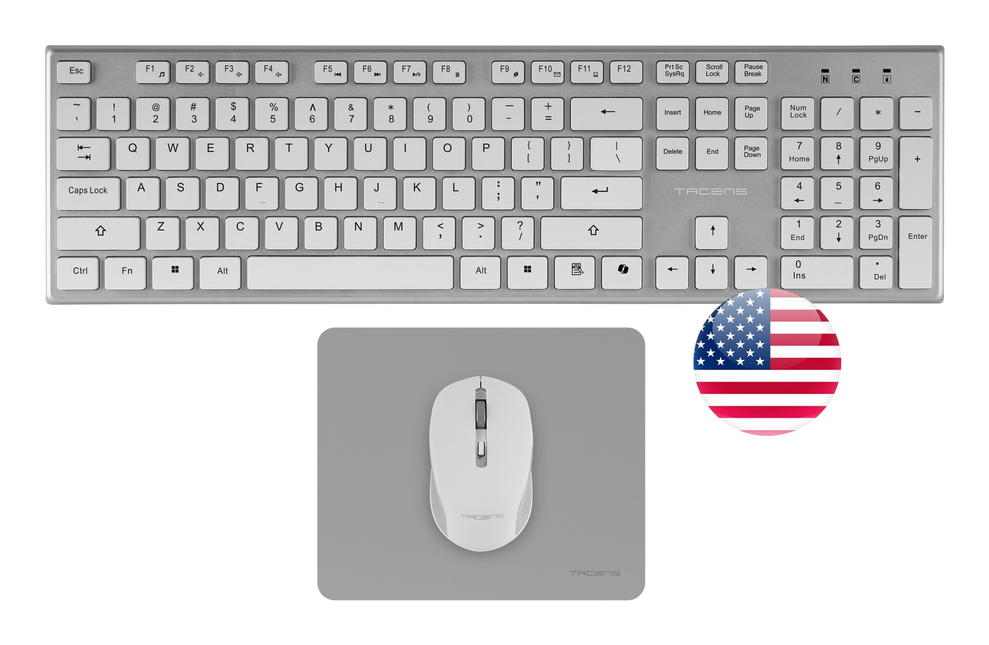 Tacens 6ZENITHWUS keyboard Mouse included Home/Office RF Wireless QWERTY US English Silver, White