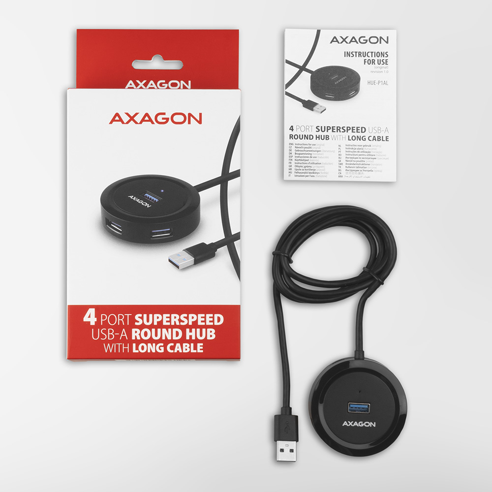 Axagon HUE-P1AL interface hub USB 3.2 Gen 1 (3.1 Gen 1) Type-A 5000 Mbit/s Black – image 6