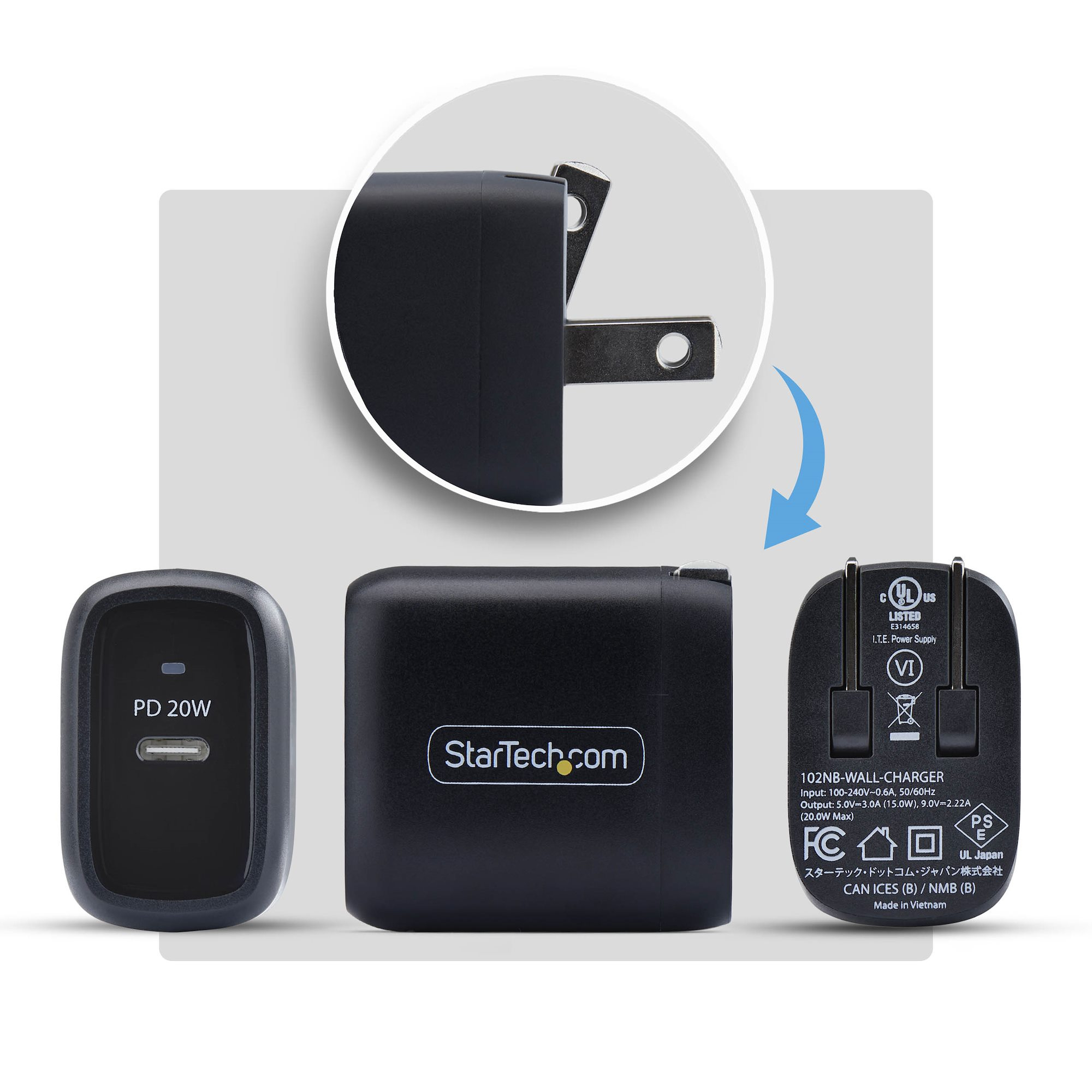 StarTech.com 20W USB‑C Wall Charger, Portable Charger with USB Power Delivery Fast Charging – image 3