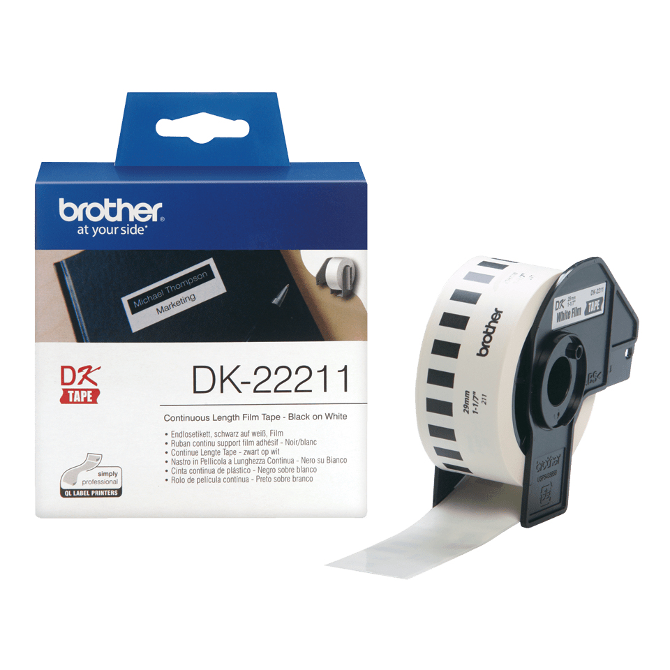 Brother DK-22211 etikettien kirjoitusnauha Musta valkoisella
