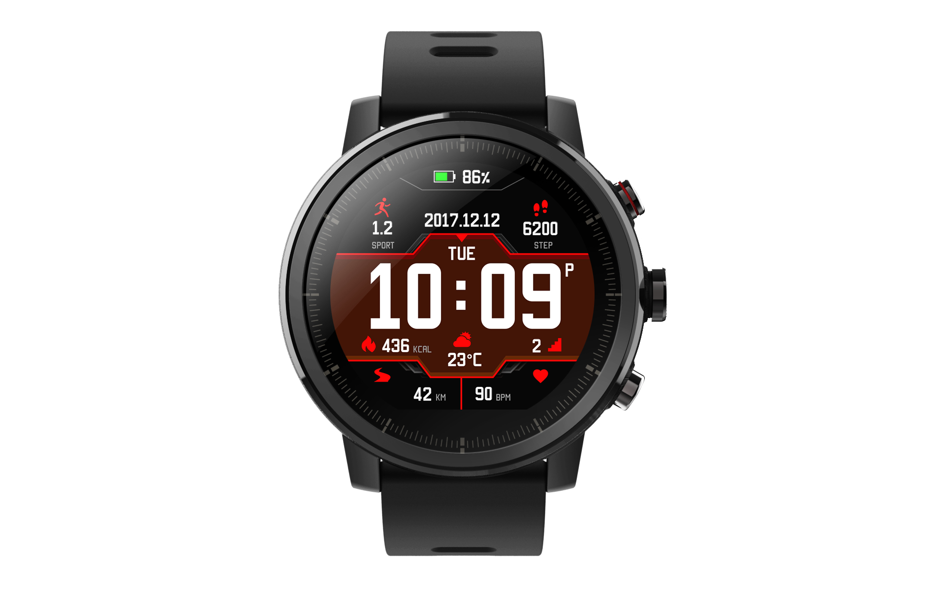 Amazfit Stratos 3.4 cm (1.34") LCD 48 mm Digital 320 x 300 pixels Touchscreen Black Wi-Fi GPS (satellite)