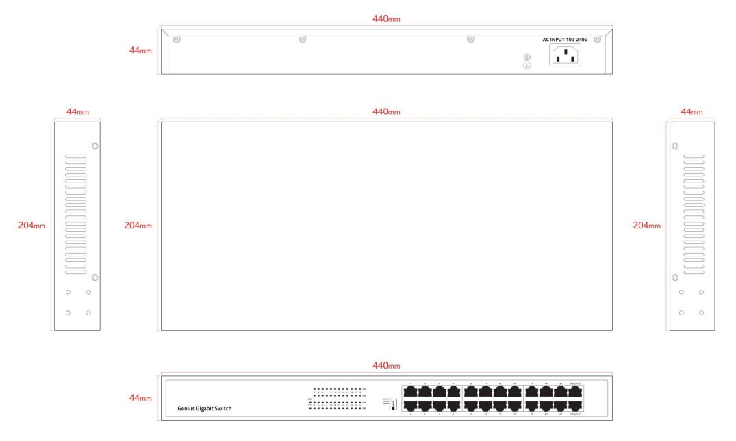 Lanview LVN-1UMOUNT-24PORT-1G network switch Unmanaged Gigabit Ethernet (10/100/1000) – image 2