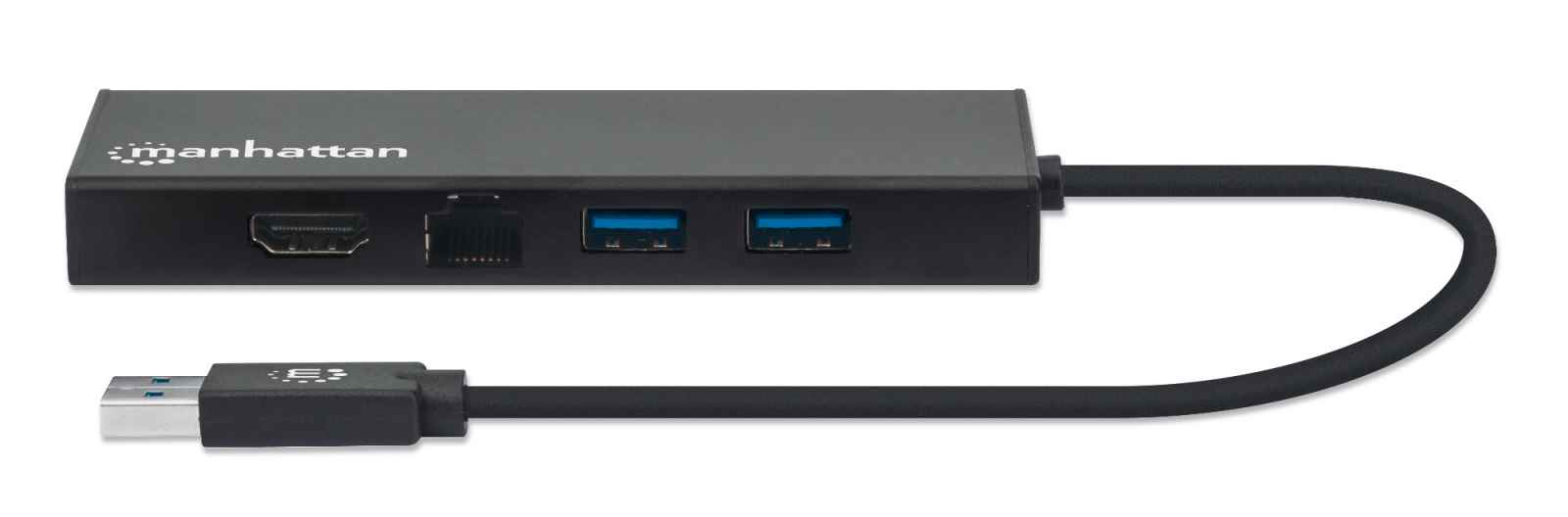 Manhattan USB-A Dock/Hub, Ports (x5): Ethernet, HDMI, USB-A (x2) and VGA, Micro-USB Power Input Port (Optional, only when additional power needed. Not required – image 3