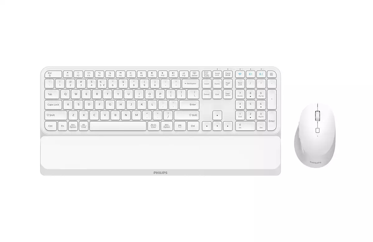 Philips 6000 series SPT6607W/16 keyboard Mouse included Universal RF Wireless + Bluetooth QWERTY English White – image 2