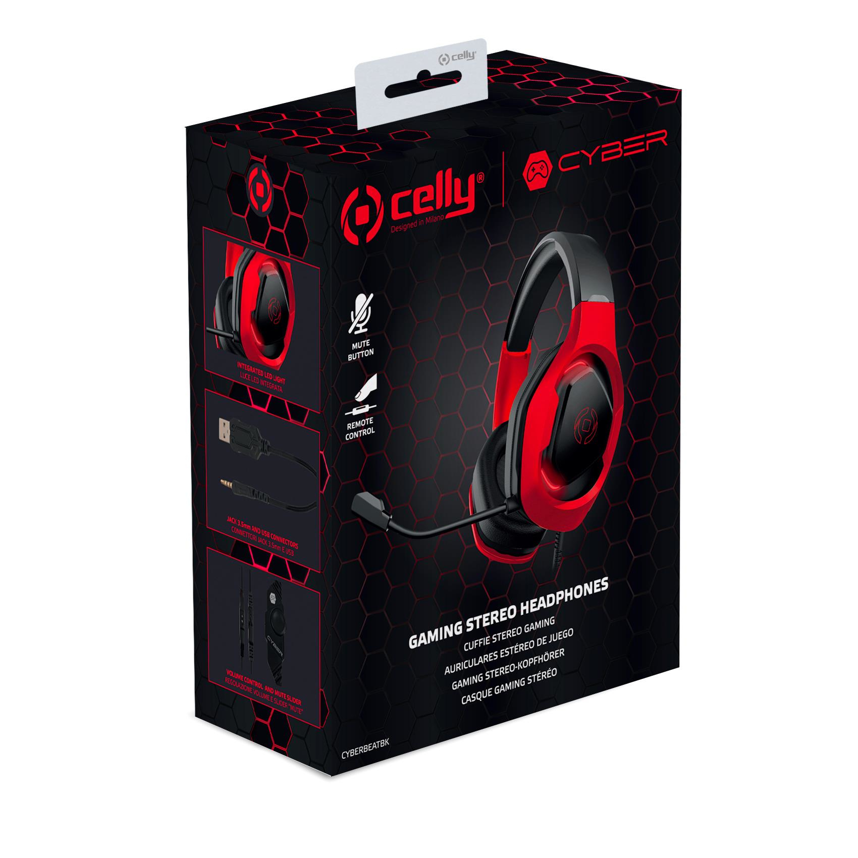 Celly CyberBeat Headset Wired Head-band Gaming USB Type-A Black, Red – image 6