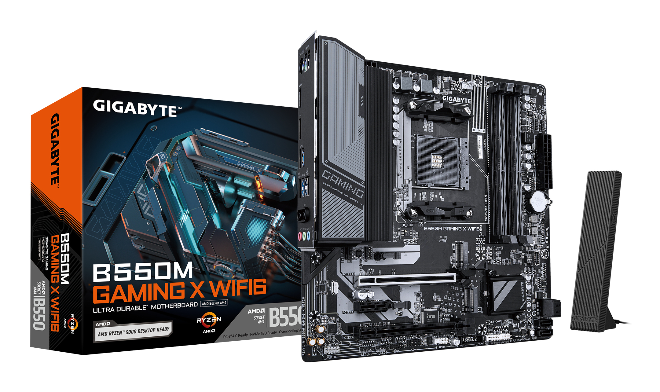 Gigabyte B550M GAMING X WIFI6 AMD AM4 Socket Motherboard, Micro-ATX, 4x DDR4 Slots, 2x M.2 Sockets, Fitted I/O Shield, GbE LAN, Wi-Fi 6, 1x DisplayPort / 1x HDMI Port