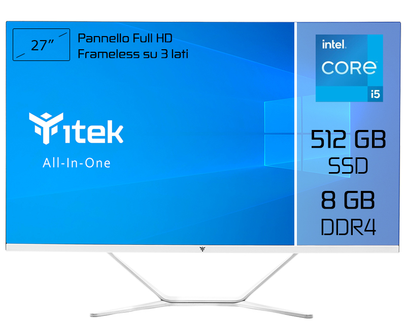 itek ITPCOAW27I58G5S All-in-One PC/workstation Intel® Core™ i5 i5-11400 68.6 cm (27″) 1920 x 1080 pixels 8 GB DDR4-SDRAM 512 GB SSD White image 1
