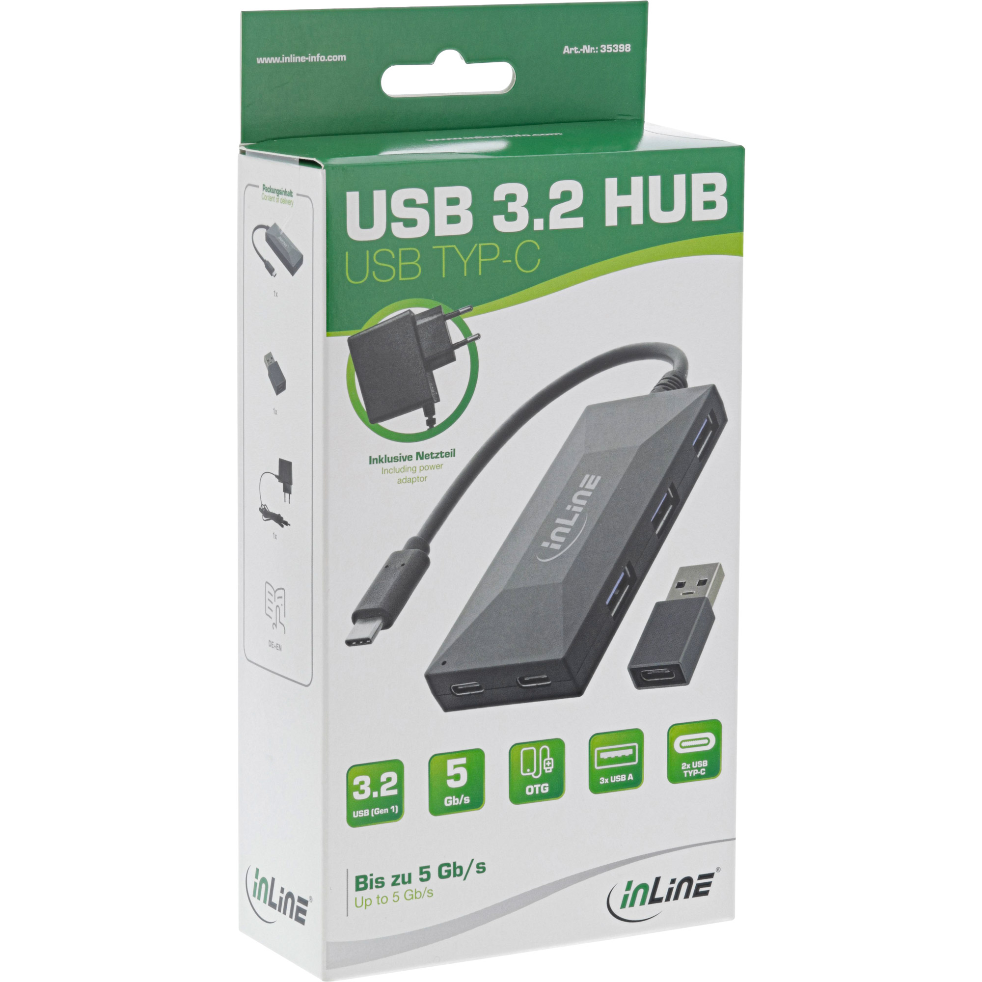 InLine USB 3.2 Gen.1 Hub, USB-C to 2 Port USB-C and 3 Port USB-A, with PSU – image 8