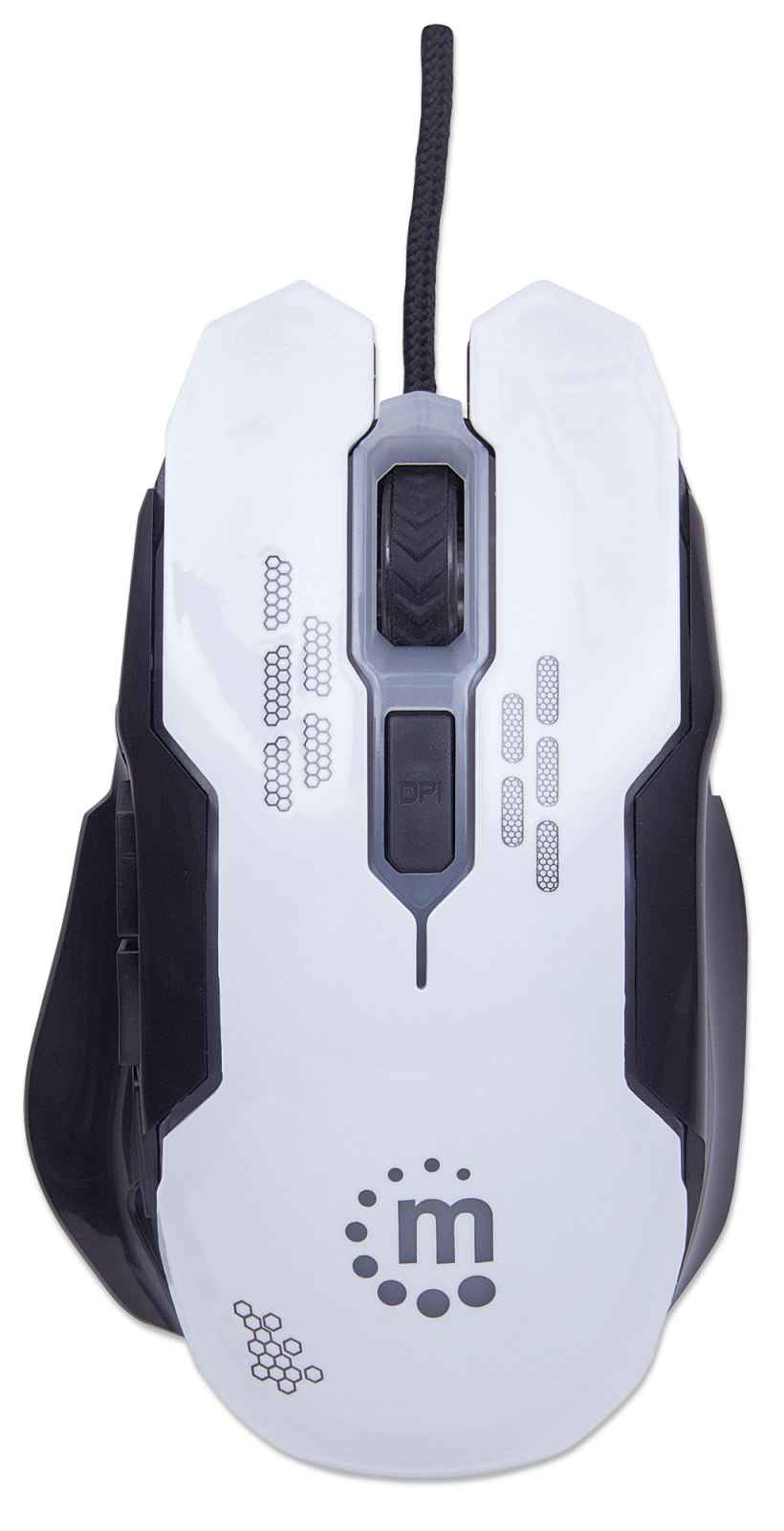 Manhattan Gaming USB Wired Mouse, White, Adjustable DPI (800, 1200, 1600 or 2400dpi), USB-A, Optical, LED lighting, Six Button with Scroll Wheel, Low friction b – image 7