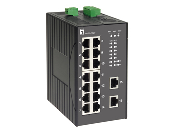 LevelOne 16-Port Fast Ethernet Industrial Switch, DIN-Rail, -40°C to 85°C