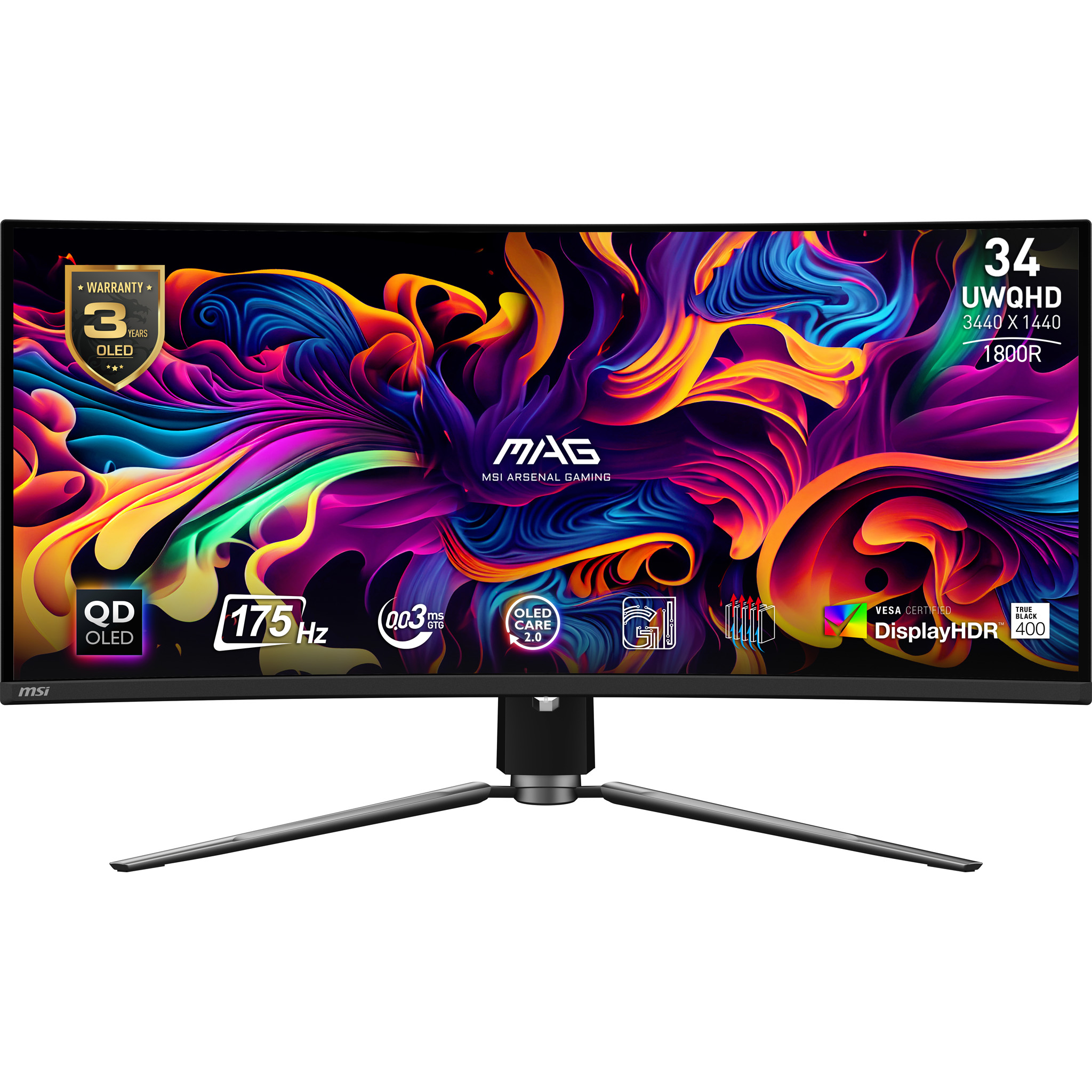 MSI MAG 341CQP QD-OLED 34in UWQHD 175Hz 0.03ms Curved Gaming Monitor MAG341CQPQDOLED
