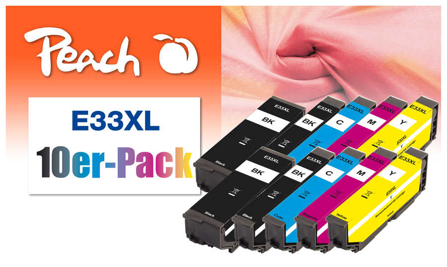 Peach Pack of 10 Ink Cartridges compatible with Epson T3357, No. 33XL, C13T33574010