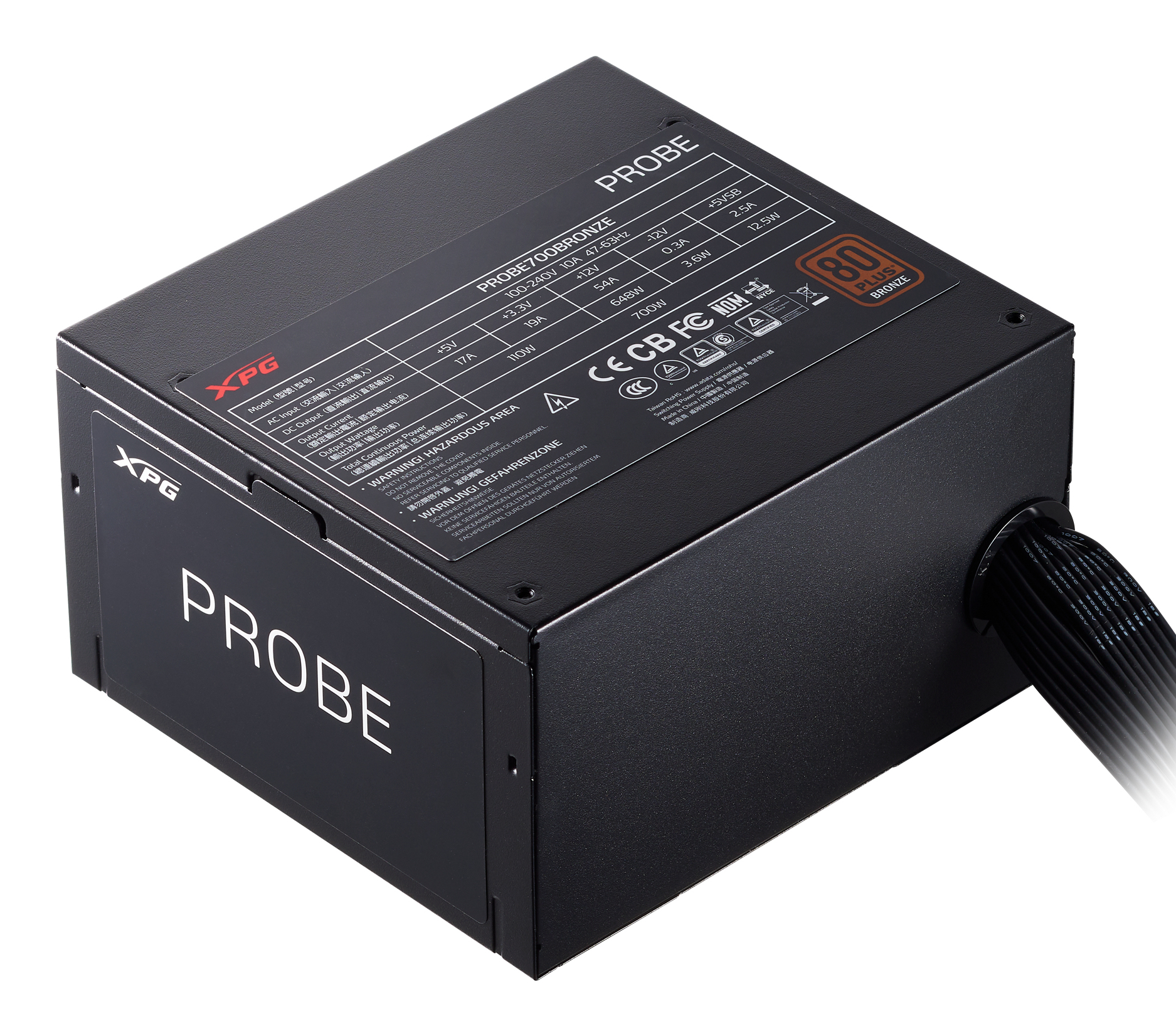 Fuente de Poder 600W 80+Bronce XPG PROBE. 1x 24pin, 2x 8pin CPU, 2x 8pin PCIE, Color Negro