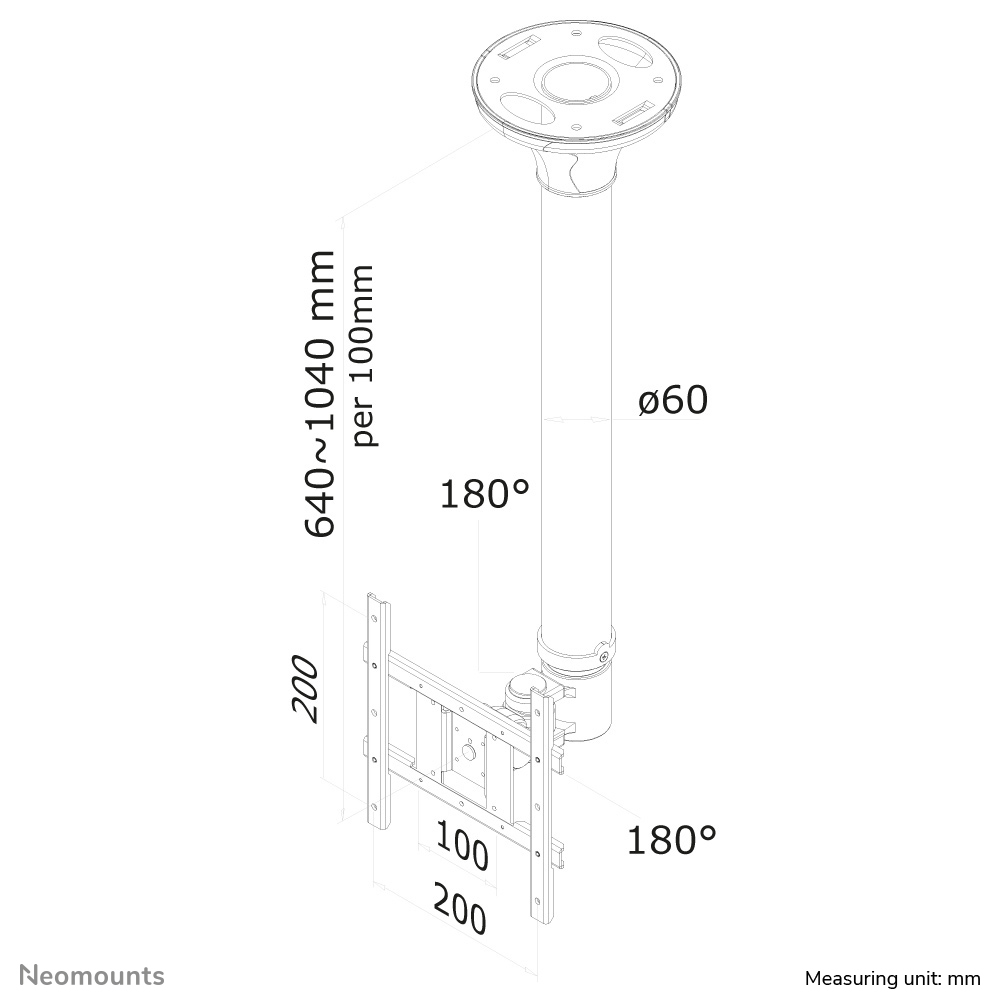Neomounts FPMA-C200BLACK Monitor/TV mount ceiling 10-40" - h 64-104 cm – image 8