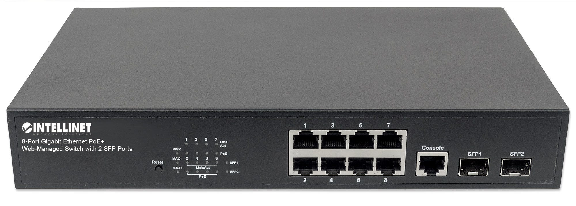 Intellinet 8-Port Gigabit Ethernet PoE+ Web-Managed Switch with 2 SFP Ports, IEEE 802.3at/af Power over Ethernet (PoE+/PoE) Compliant – image 4