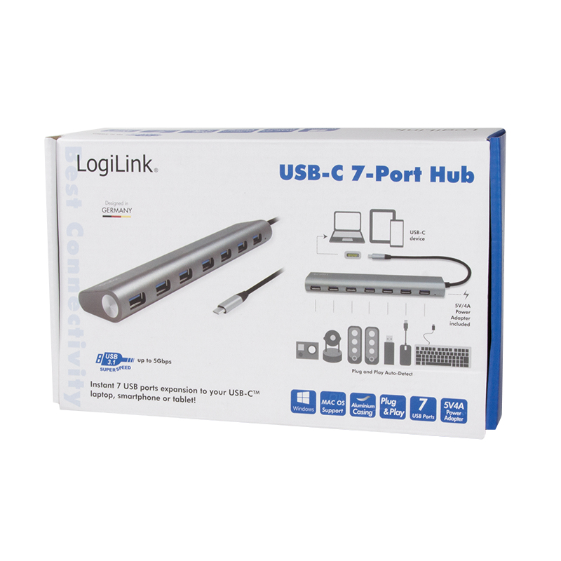 LogiLink UA0310 interface hub USB 3.2 Gen 1 (3.1 Gen 1) Type-C 5000 Mbit/s Grey – image 6