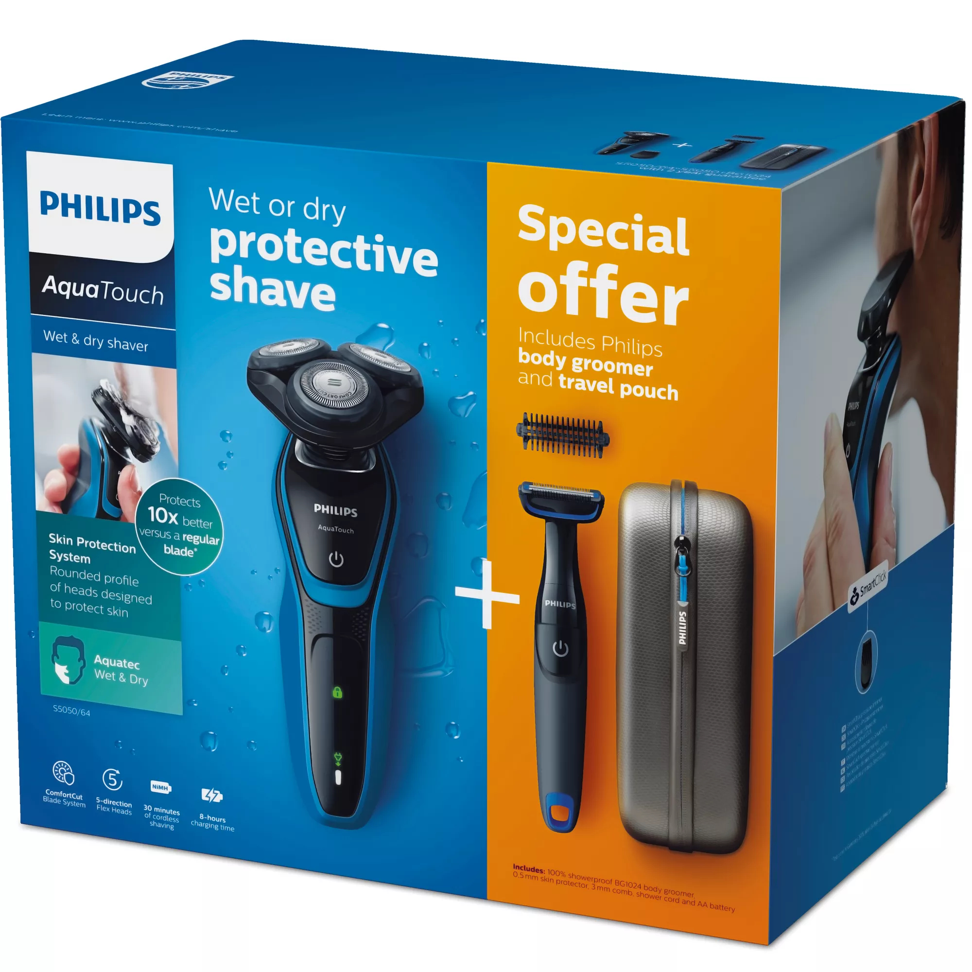 Philips SHAVER Series 5000 S5050/64 men's shaver Rotation shaver Trimmer Black, Blue – image 2