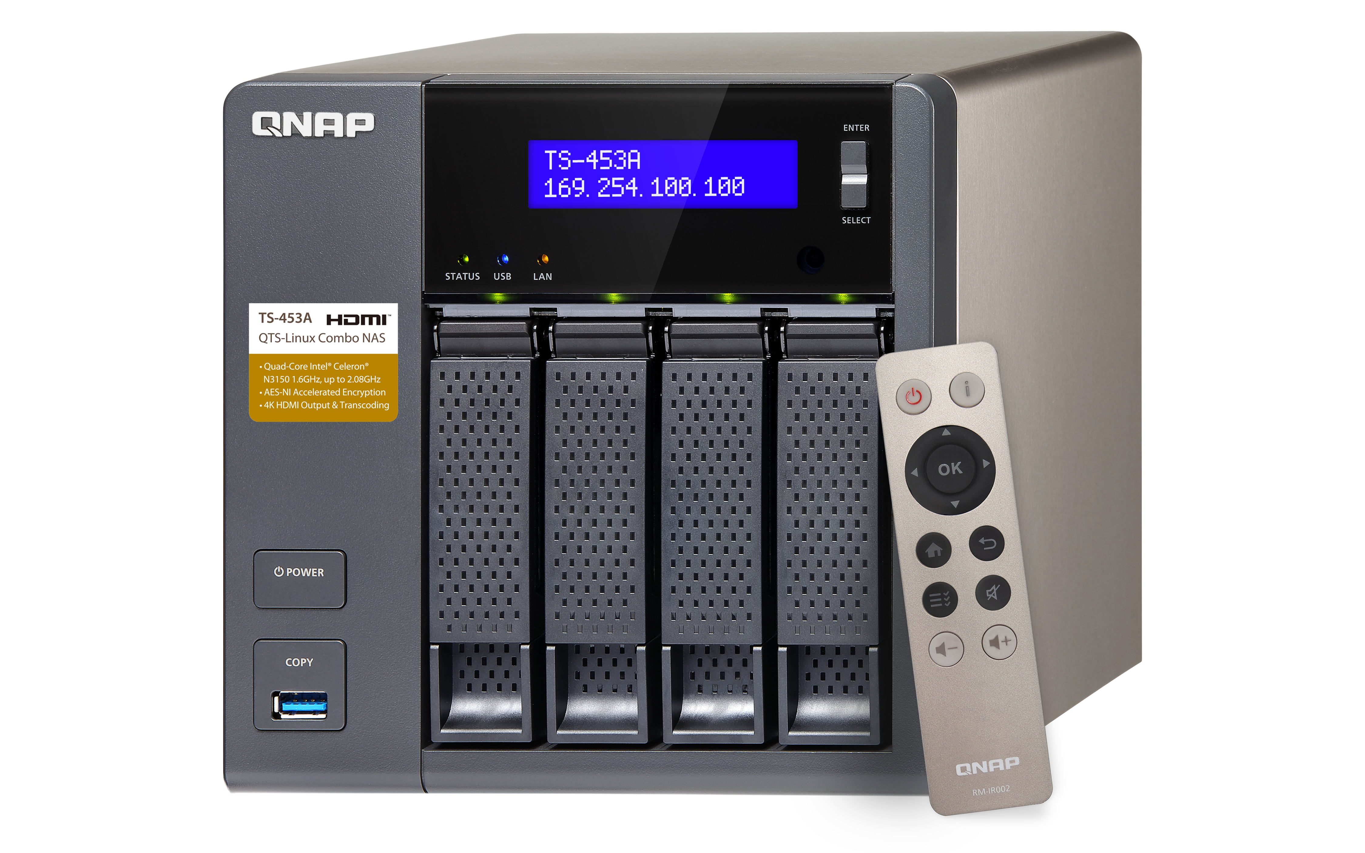 صورة QNAP TS-453A Intel Celeron N3150 NAS Tower 4GB DDR3L 24TB HDD