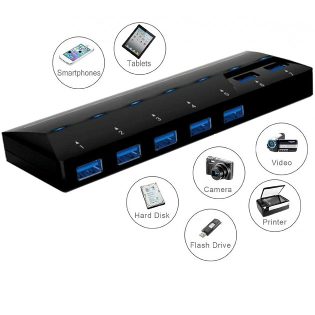 Techly USB 3.0 SuperSpeed Hub 7 ports Black (2 ports for charging mobile) IUSB3-HUB7 – image 5