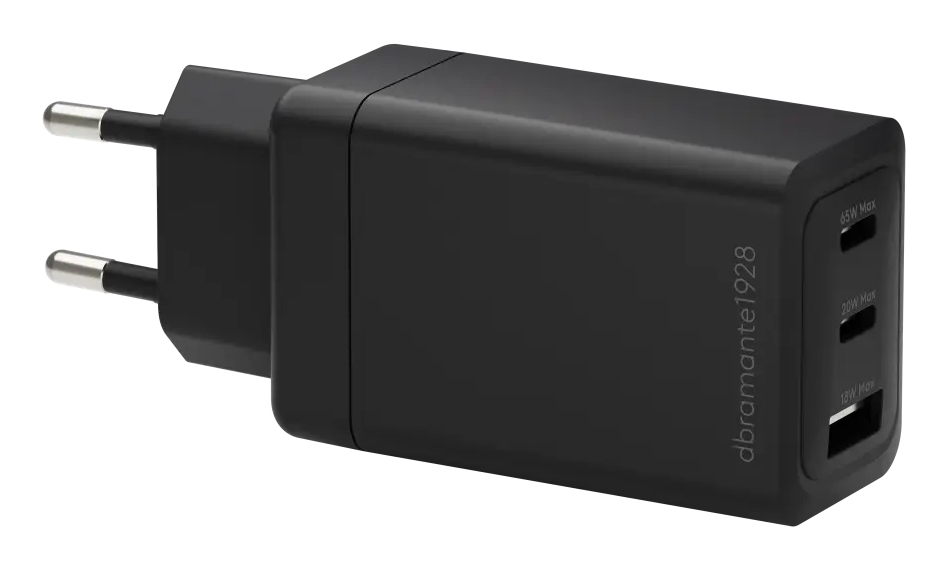 dbramante1928 re-charge - Power adapter - 65 Watt - 3 output connectors (2 x USB-C, USB) - black