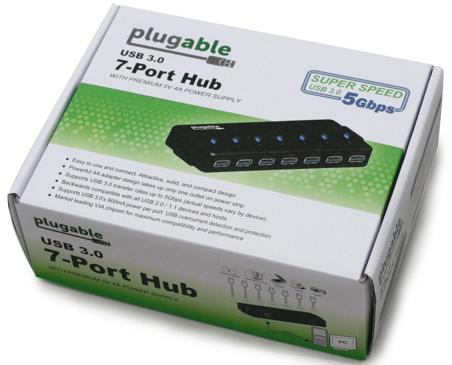 Plugable Technologies USB3-HUB7-81X interface hub 5000 Mbit/s Black – image 4