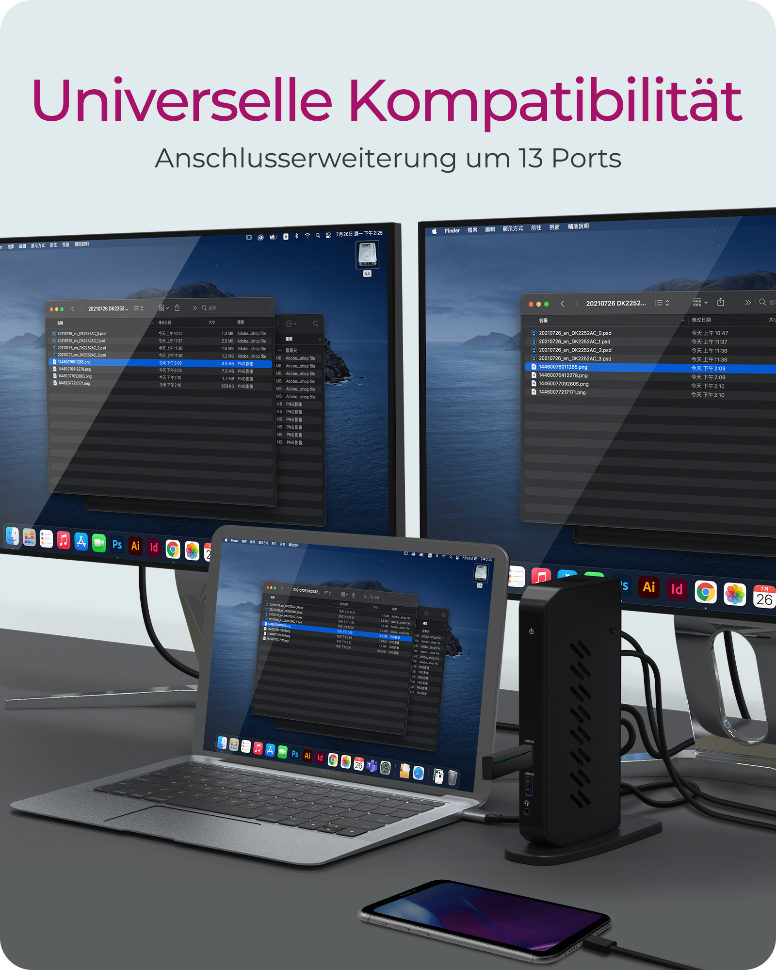 ICY BOX IB-DK2252AC Kabelgebunden USB 3.2 Gen 1 (3.1 Gen 1) Type-C Schwarz