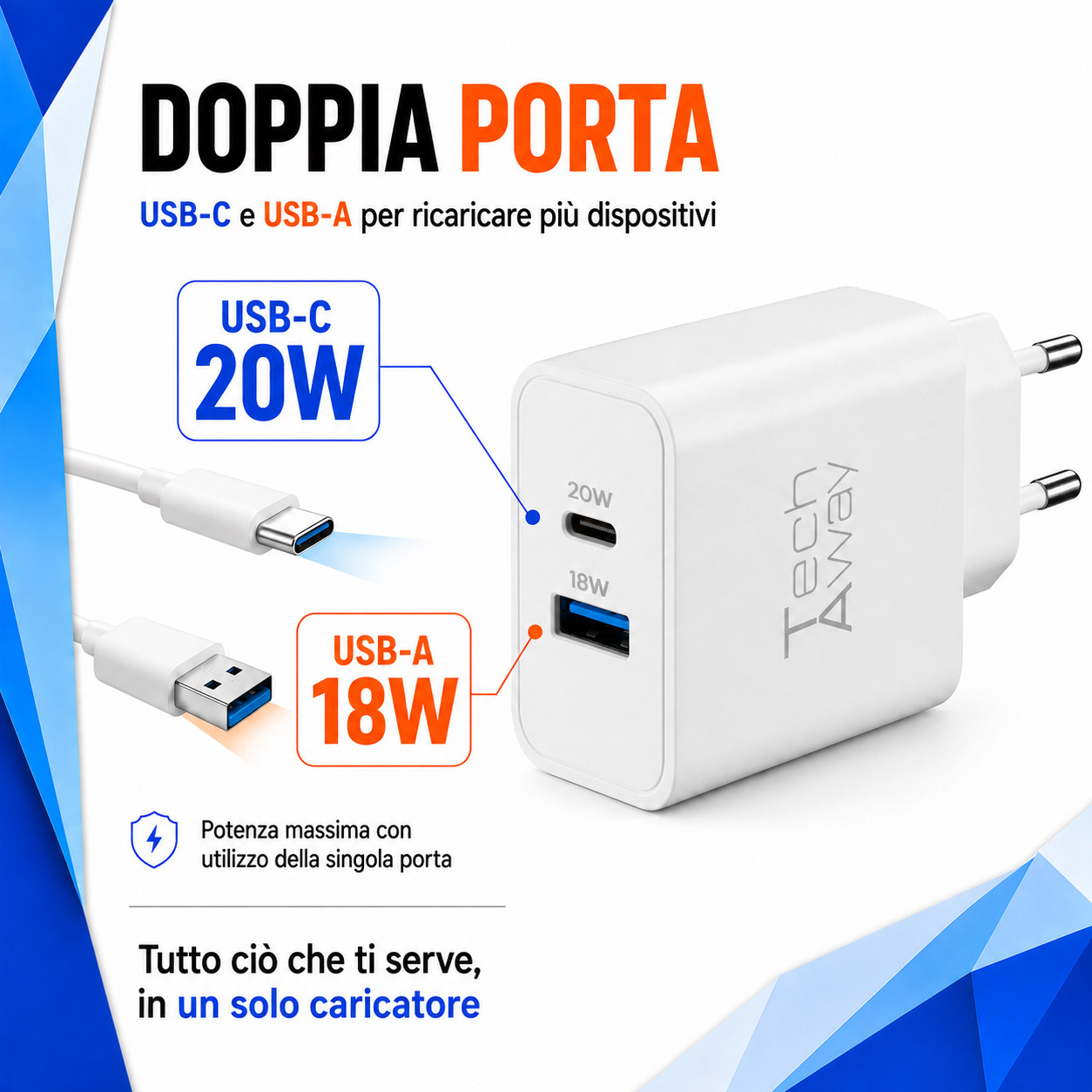 Tech Away GAN+ PD 20W CHARGER DUAL USB-A + USB-C PORT – image 2
