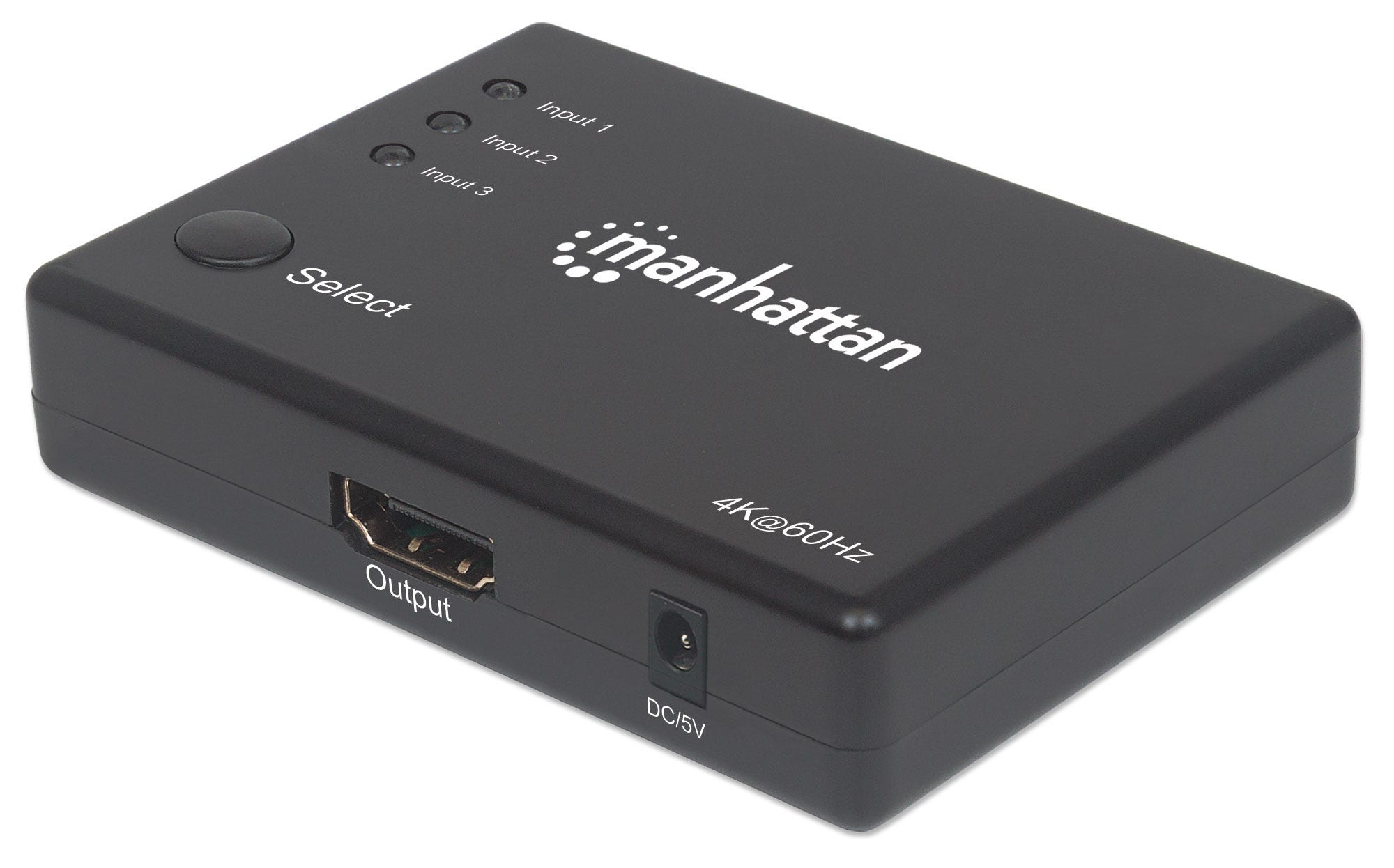 Manhattan HDMI Switch 3-Port (Compact), 4K@60Hz, Connects x3 HDMI sources to x1 display, Remote Control and Manual Switching (via button), AC Powered (cable 1.2