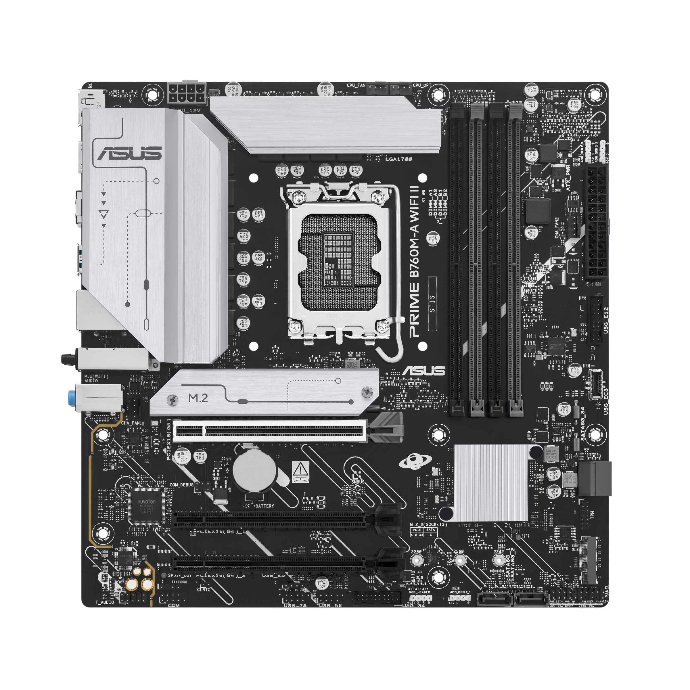 ASUS PRIME B760M-A WIFI II - Motherboard - micro ATX - LGA1700 Socket - B760 Chipset - USB 3.2 Gen 1, USB-C 3.2 Gen 1, USB 3.2 Gen 2 - 2.5 Gigabit LAN, Wi-Fi 6E, Bluetooth - onboard graphics (CPU required) - High Definition Audio (7.1-channel)