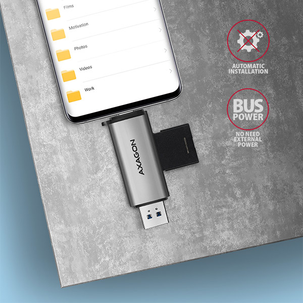Axagon CRE-SAC SuperSpeed USB-C+USB-A card reader 5 Gbps – image 6