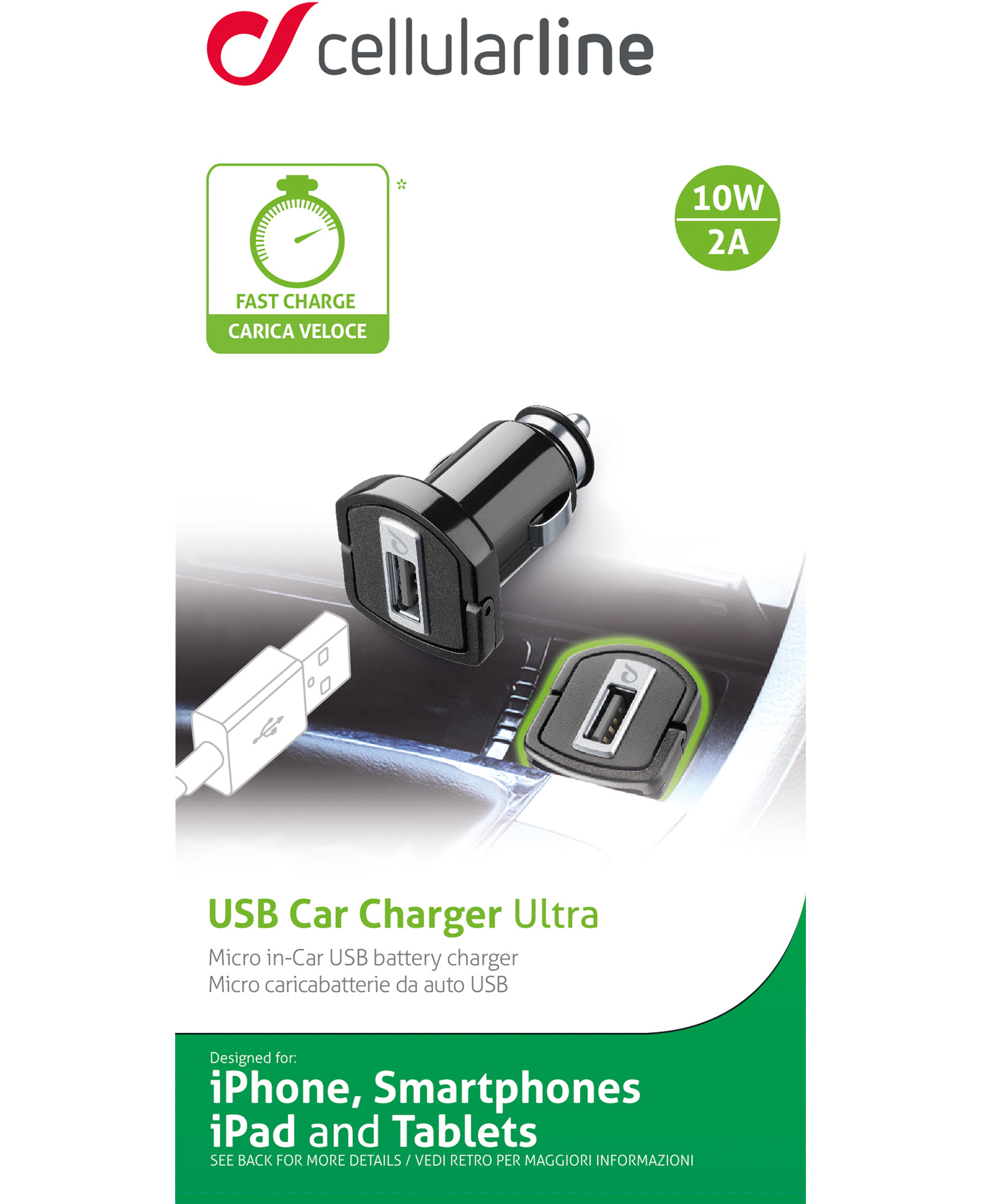 Cellularline USB Car Charger 2A - Huawei, Xiaomi, Wiko, Asus and other smartphone – image 2