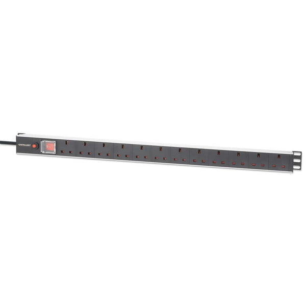 Intellinet 19" 1U PDU 12-way UK Vertical type With switch and overload protection Rackmount Power Distribution Unit UK 3-pin outlets 1.8m power cord output