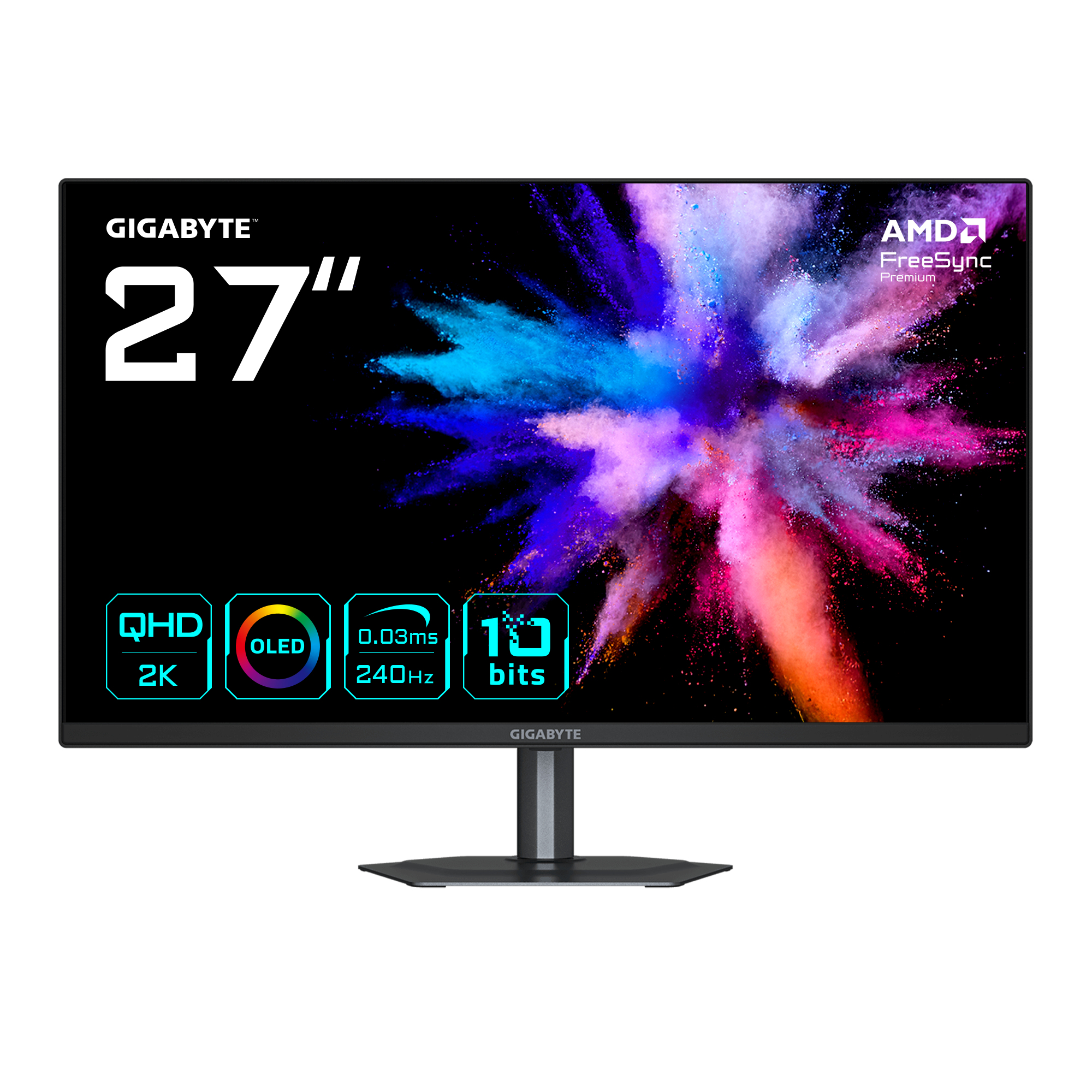 Monitor 27" OLED 2560x1440 240Hz 0.03ms, Gigabyte GO27Q24, Freesync Pro/G-Sync, 1 DisplayPort + 2 HDMI, VESA 100mm