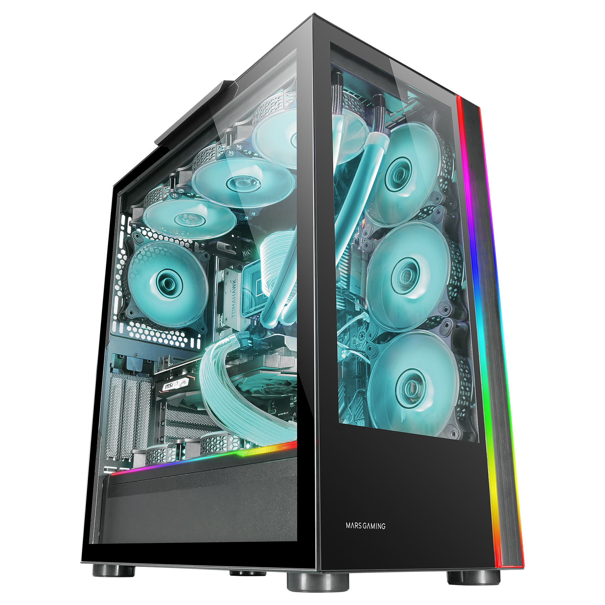 Mars Gaming MC-ULTRA Black Custom XXL E-ATX Gaming Tower Dual ARGB LED Stripes Dual Tempered Glass Windows Dual Vertical Camera Structure