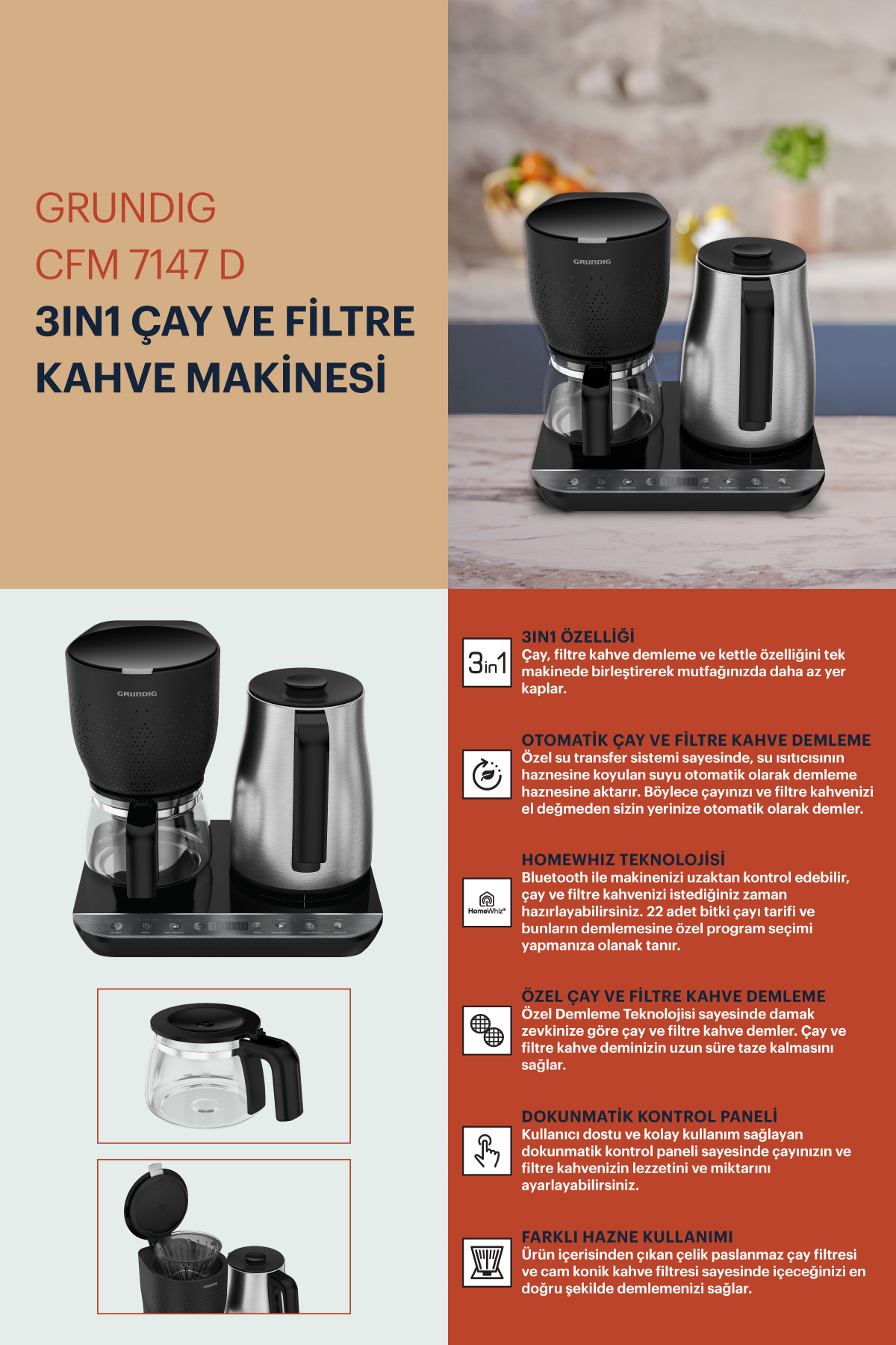 Grundig CFM 7147 D 3 IN 1 FILTRE KAHVE MAKINESI – image 9