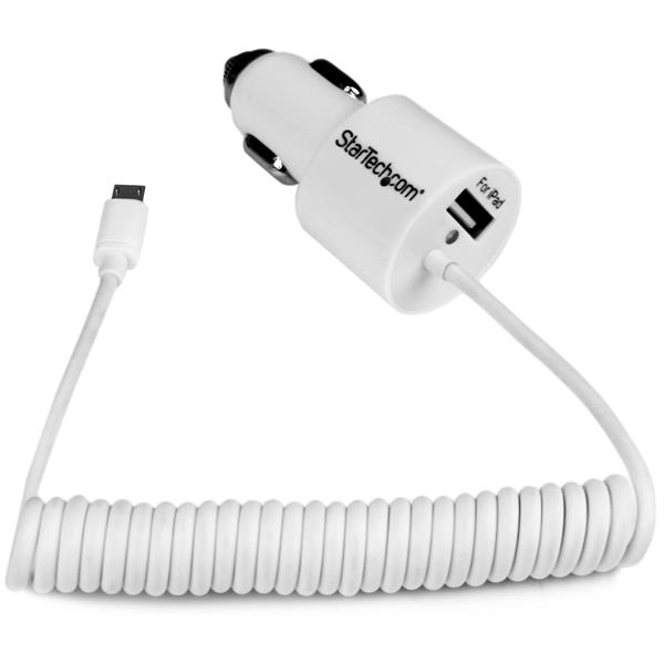 StarTech.com Dual-Port Car Charger - USB with Built-in Micro-USB Cable - White – image 1