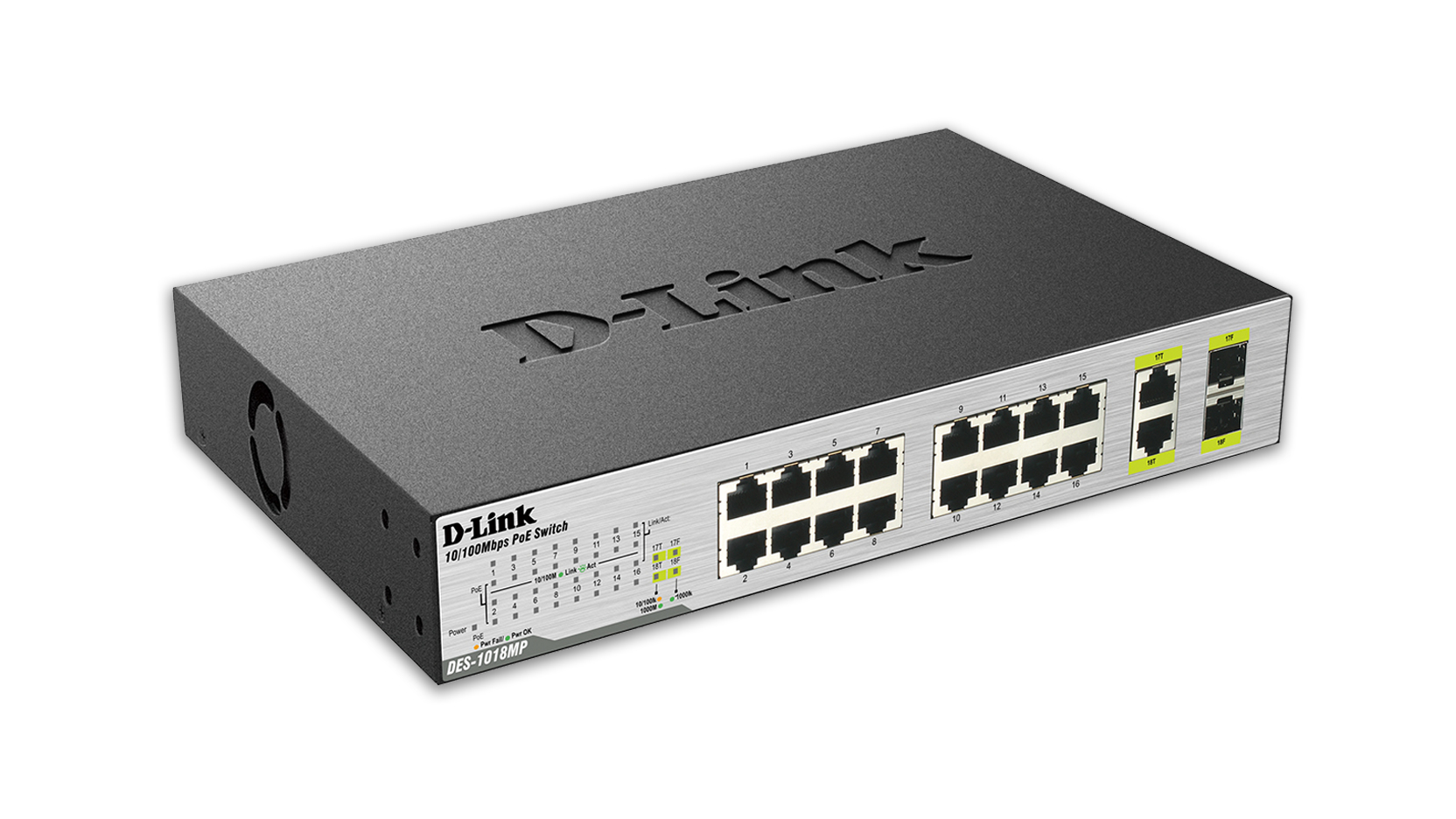 D-Link DES-1018MP network switch Unmanaged Fast Ethernet (10/100) Power over Ethernet (PoE) Black