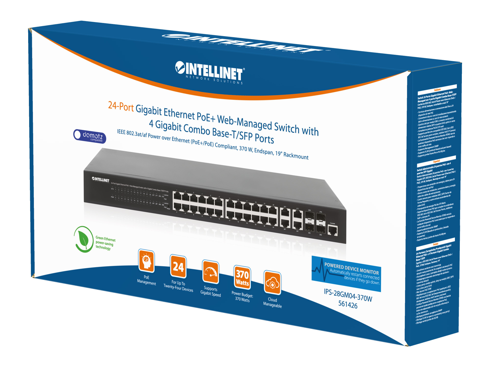 Intellinet 24-Port Gigabit Ethernet PoE+ Web-Managed Switch with 4 Gigabit Combo Base-T/SFP Ports, IEEE 802.3at/af Power over Ethernet (PoE+/PoE) Compliant, 370 – image 6