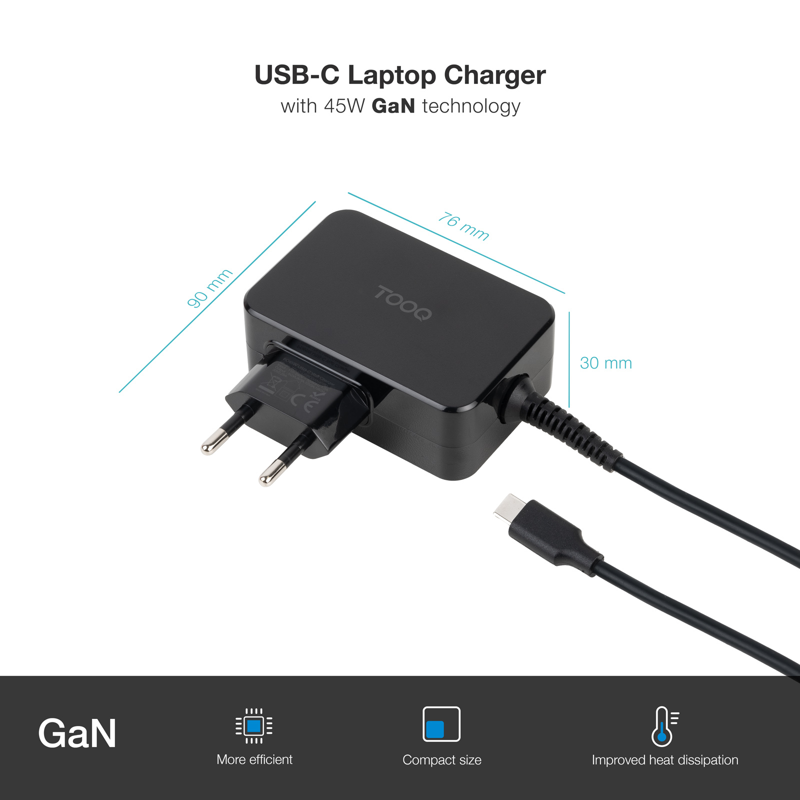 TooQ TQLC-USBCGAN45PD mobile device charger Laptop, Universal Black AC Indoor – image 2