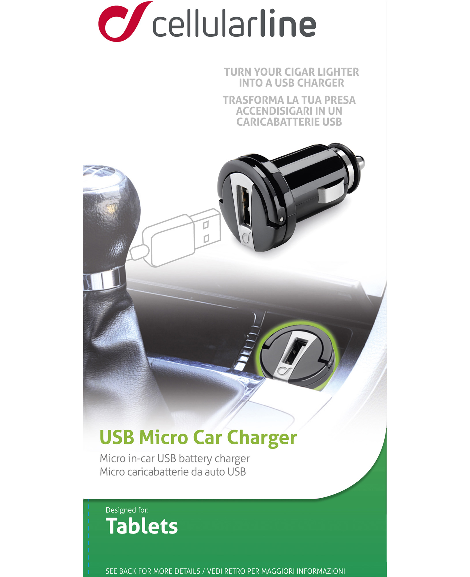 Cellularline MICROCBRUSBTAB mobile device charger Smartphone, Tablet Black Cigar lighter Auto – image 3